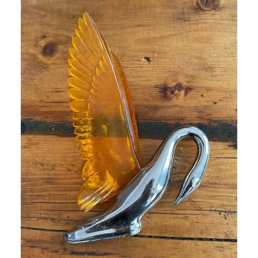 1950s 1960s Chrome Swan Hood Ornament MISSING‎ BAKELITE WINGS